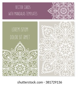 Mandalas card collection. Vector round ornaments collection with mandala circular pattern, business cards set. Round Ornament Pattern. Hand drawn background. Islam, Arabic, Indian, ottoman motifs.