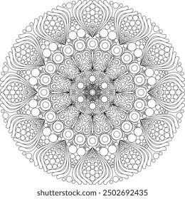 Mandalas are circular, with intricate lines. Suitable for adult coloring activities