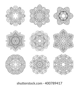 Mandalas collection. Decorative element.  Design for adult coloring book page 