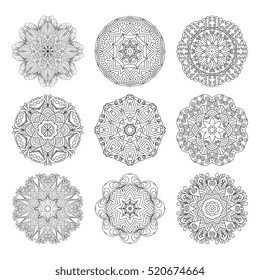 Mandalas collection. Decorative elements. Elements for coloring page isolated on white background.