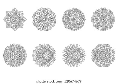 Mandalas collection. Decorative elements. Elements for coloring page isolated on white background.