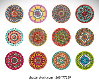Mandalas collection. Round Ornament Pattern. Vintage decorative elements. Hand drawn background. Islam, Arabic, Indian, ottoman motifs.