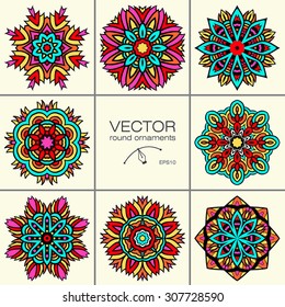 Mandalas collection. Round Ornament Pattern. Vintage decorative elements. Hand drawn background. Islam, Arabic, Indian, ottoman motifs.