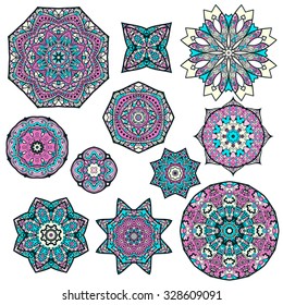 Mandalas collection. Round Ornament Pattern. Vintage decorative elements. Hand drawn background. Islam, Arabic, Indian, ottoman motifs.