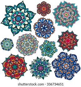 Mandalas collection. Round Ornament Pattern. Vintage decorative elements. Hand drawn background. Islam, Arabic, Indian, ottoman motifs.