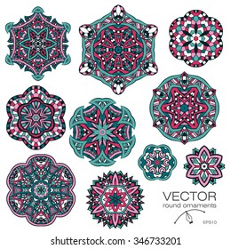 Mandalas collection. Round Ornament Pattern. Vintage decorative elements. Hand drawn background. Islam, Arabic, Indian, ottoman motifs.