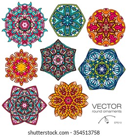 Mandalas collection. Round Ornament Pattern. Vintage decorative elements. Hand drawn background. Islam, Arabic, Indian, ottoman motifs.