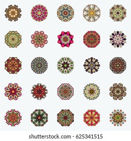 Mandalas collection. Round Ornament Pattern. Vintage decorative elements. Geometric Round circle Ornament elements made in vector. Islam, Arabic, Indian, ottoman motifs.