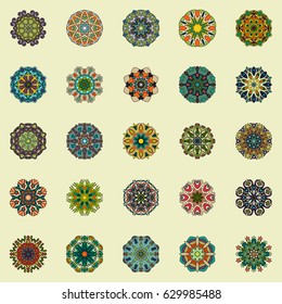 Mandalas collection. Round Ornament Pattern. Vintage decorative elements. Geometric Round circle Ornament elements made in vector. Islam, Arabic, Indian, ottoman motifs.