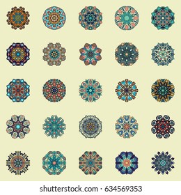 Mandalas collection. Round Ornament Pattern. Vintage decorative elements. Geometric Round circle Ornament elements made in vector. Islam, Arabic, Indian, ottoman motifs.