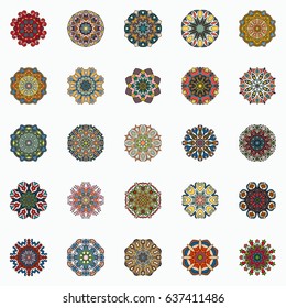 Mandalas collection. Round Ornament Pattern. Vintage decorative elements. Geometric Round circle Ornament elements made in vector. Islam, Arabic, Indian, ottoman motifs.