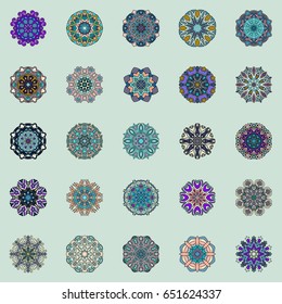 Mandalas collection. Round Ornament Pattern. Vintage decorative elements. Geometric Round circle Ornament elements made in vector. Islam, Arabic, Indian, ottoman motifs.