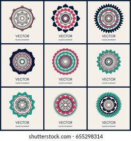 Mandalas collection. Round ornament pattern set. Hand drawn illustration. Vector background.
