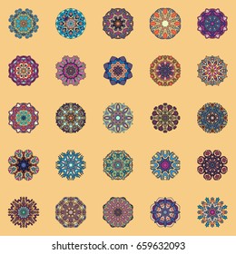 Mandalas collection. Round Ornament Pattern. Vintage decorative elements. Geometric Round circle Ornament elements made in vector. Islam, Arabic, Indian, ottoman motifs.