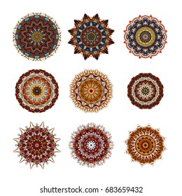 Mandalas collection. Round Ornament Pattern. Vintage decorative elements. Hand drawn background. Islam, Arabic, Indian, ottoman motifs.