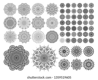 Mandalas for coloring book. Color pages set. Decorative round ornaments. Anti-stress therapy patterns. Weave design elements. Yoga logos, backgrounds for meditation. Unusual flowers. Oriental vector