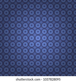 Mandalas ethnic seamless pattern in blue, gray and violet colors. Vector seamless ornament. Ornamental motifs of the Indian fabric patterns.