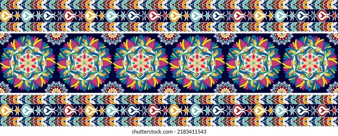 Diseño de patrones sin fisuras de la etnia Mandalas. Tradicional fondo vectorial de bordado tradicional de pavo afroamericano nativo boho. Moqueta de tela azteca adornos mandala decoraciones textiles papel de pared 