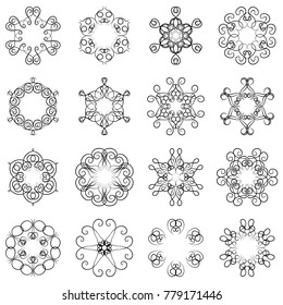 Mandalas geometric circular with hand drawn calligraphy ornament vector set on white background