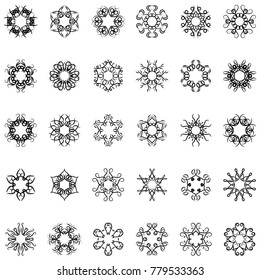 Mandalas geometric circular with hand drawn calligraphy ornament vector set on white background