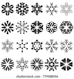 Mandalas geometric circular or snowflake ornament vector set on white background