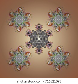 Mandalas isolated. Snowflake ornament object. Snowflake ornament Vector illustration. Snowflake ornament on a beige background.