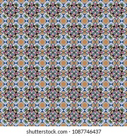 Mandalas on the background. Geometric repeating wallpaper. Vibrant style pattern. Vector abstract holographic seamless pattern in gray, black and blue colors.