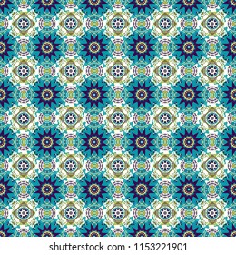Mandalas on the background. Geometric repeating wallpaper. Vibrant style pattern. Vector abstract holographic seamless pattern in beige, green and brown colors.