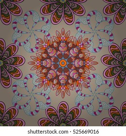 Mandalas on grey background. Pink, blue, gray. Vector.