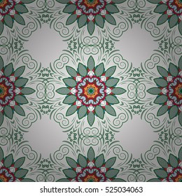 Mandalas on white background. Green, red. Vector.