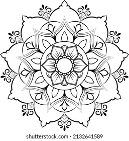 Mandalas for relaxation, meditation coloring, Basic mandala in circle floral shape for beginner, adults, seniors and kids.