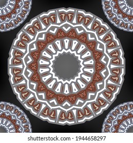 Mandalas nahtloses Muster. Arabesque floraler Hintergrund. Wiederholen Sie bunter Vektorhintergrund. Rundschmuck mit Blumen, Kreise, Formen. Rosetten. Ethnisches Design. Für Gewebe, Bildschirmhintergründe, Drucke.