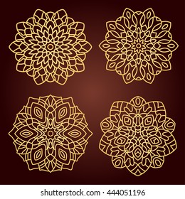 Mandalas. Set of ethnic decorative elements. Islam, Arabic, Indian, ottoman motifs. Boho style. Line art for adult coloring book page design.