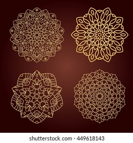 Mandalas. Set of ethnic decorative elements. Islam, Arabic, Indian, ottoman motifs. Boho style. Line art for adult coloring book page design.