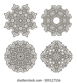 Mandalas. Set of ethnic decorative elements. Islam, Arabic, Indian, ottoman motifs. Boho style. Line art for adult coloring book page design.
