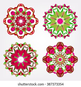 Mandalas set. Round floral patterns. Ornament in east style. Islam, arabic, turkish, ottoman motifs. Colorful decorative elements. Vector illustration