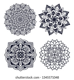 mandalas set, vector illustration isolated on white background