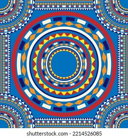 Patrón textil Mandalas. Alfombra de tela arabesca azteca nativa de origen tribal geométrica geométrica con patrones india árabes sin costura. Estilo de bordado gráfico de línea ordenada. Diseño vintage retro de ilustración vectorial.