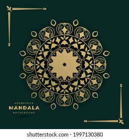 mandalas for vintage decorate element of invitation. gold mandalas on black isolated background, arabesque mandala ornament