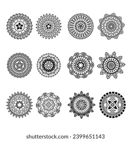 Mandalas. Elementos decorativos de época. Patrón oriental, ilustración vectorial. Motivos islámicos, árabes, indios, turcos, pakistán, chinos, otomanos
