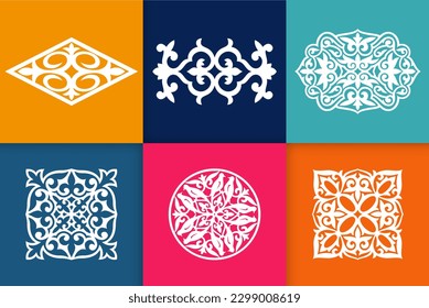 Mandalas. Vintage dekorative Elemente. Sechs ethnische Mandala-Muster setzen orientalische Muster, Vektorgrafik. Islam, arabisch, indisch, türkisch, pakistanisch, chinesisch, ottomanisches Motiv ethnischer Mandala-Ornament