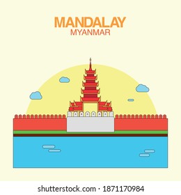 Mandalay Palace, Mandalay, Myanmar Vector Illustration