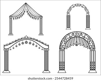 estilo mandap portão design de borda para cartão de casamento