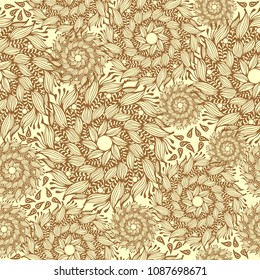 Mandara boho design for organic natural vector graphic pattern seamless with brown and white tone background