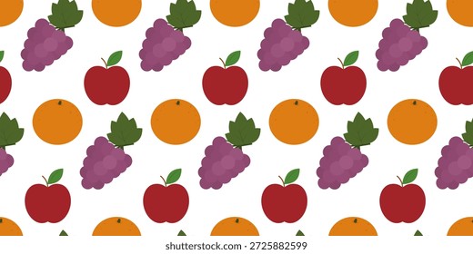 Maçã Mandarim e Bunch de uva sem emenda padrão banner formato minimalista plano design pano de fundo. Ilustração isolada em vetor Lista de preços ou Cartão de menu Plano de fundo Material de impressão Banner, folhetos, etiqueta