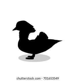 Mandarin bird Aix galericulata black silhouette animal. Vector Illustrator.