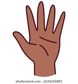 Mandarin black skinned hand sign for number four using dark-skinned hand, with four fingers extended. Part of Chinese finger counting system used in communication and education