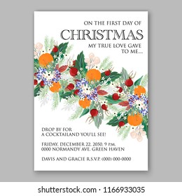 Mandarin christmas party invitation winter holiday illustration fir berry