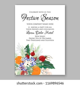 Mandarin christmas party invitation winter holiday illustration fir berry
