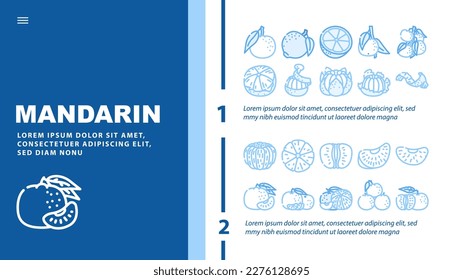 mandarin citrus fruit landing web page header vector. orange food, tropical tangerine, fresh leaf, vegetarian healthy, vitamin ripe nature mandarin citrus fruit color illustrations